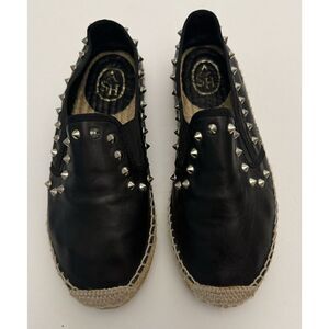 ASH Size 6 / 36 Zabou Studded Espadrilles‎ Black Leather Slip-on Silver Studs